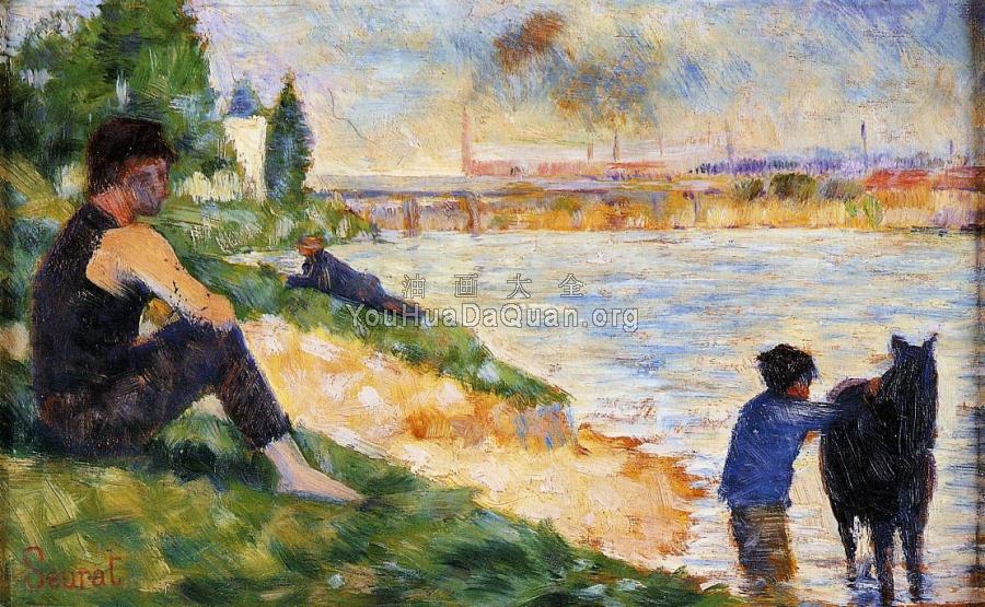 Bathing at Asnieres, The Black Horse - 乔治·修拉